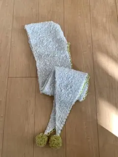 フード付きマフラー　手編み　ハンドメイド　棒針編み