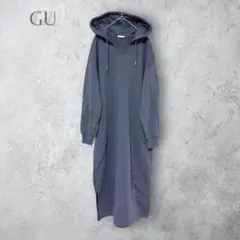 【GU ジーユー】　裏起毛　パーカー　ワンピース　スウェット　ロング丈　ブルー系