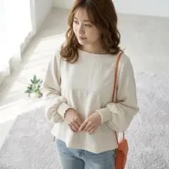 美品(L)長袖　ロンT ボリュームスリーブ　ストレッチ　とろみ　ラウンドネックのサムネイル