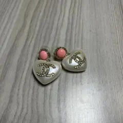 シャネル ヴィンテージ　チャーム ピアス ハート型ピアス コーラル