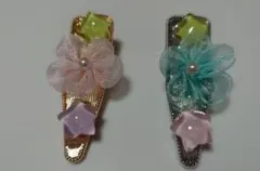 カラフル花と星のヘアピン2個セット