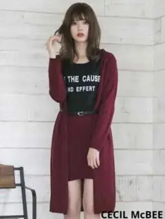 セシルマクビー ロング カーディガン スカート セット売り レッド ニット