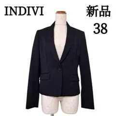 【新品タグ付】INDIVI　テーラードジャケット　M　ストライプ　ブラック　毛