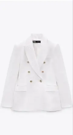 ZARA ホワイト ダブルブレスト テーラードジャケット - メルカリ