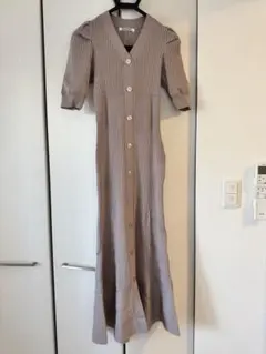 SNIDEL グレー リブ編み ロングワンピース