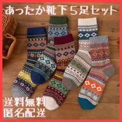 あったか靴下 メンズ 5足セット 防寒 北欧風 トレッキング 登山 25-27
