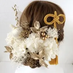 MPG】 髪飾り　ドライフラワー　ゴールド　前撮り　結婚式　成人式　白無垢　振袖