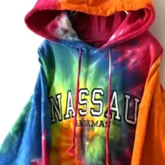 EXIST NASSAU バハマ 刺繍 タイダイ総柄スウェット パーカー 古着