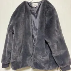 レディース　ノーカラー　ジャケット　グレー