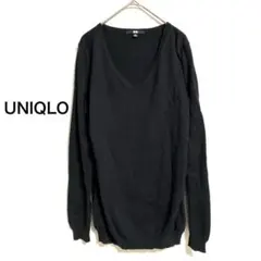 【カシミヤ混】ユニクロ Vネックニット セーター ブラック XL 大きいサイズ
