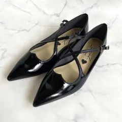 極美品✨ LE TALON クロス ストラップ フラットパンプス 黒 24.5㎝