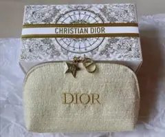 DIORポーチ2024 ホリデー限定 ポーチ ゴールド 刺繍ロゴ
