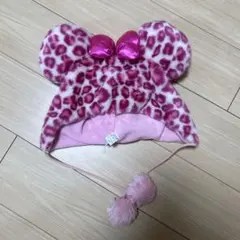 美品✨ミッキー風ヒョウ柄ファー帽子　ディズニーリゾート　ファンキャップ