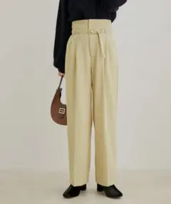 vis ビス　ハイウエストパンツ ベルト付き ワイドパンツ オフィス M