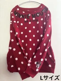 処分価格ディズニー　ミニーマウス ドット柄 トレーナーL レッド