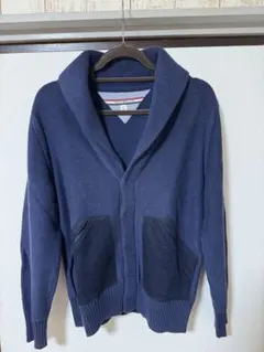 ネイビー ショールカラー ニットカーディガン