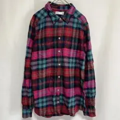 チェックシャツ レギュラーカラー 長袖 チェック XS 桃 青 綿 羽織