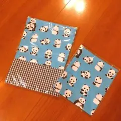 新品未使用☆２点セット　上履き入れ＆コップ袋　パンダ柄 　ブルー　巾着袋