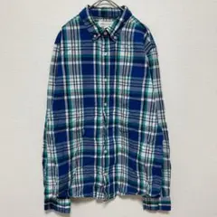 エアロポステール シャツ ボタンダウン 長袖 チェック M 青 白 緑 綿のサムネイル