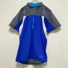 【アシックス】ハーフジップ ランニングシャツ ブルー グレー メンズL スポーツ