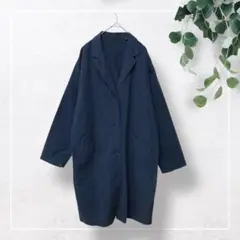 【ユニクロ】リネンコットンコート(L)麻混　ロング　羽織り　ネイビー
