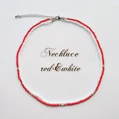 【N-513】赤白2連 ビーズ ネックレス ハンドメイド BTS V テテ