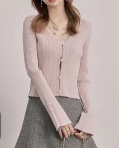 レイヤードランダムリブ編みニットトップス