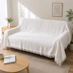 マルチカバー ソファーカバー 130×180 白 北欧 フリンジ テーブルクロス