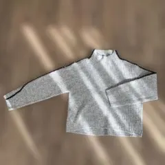 ハイネックリブ編みセーター グレー FREE