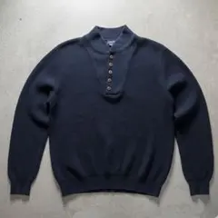 90s USA製 ランズエンド ヘンリーネック コットン ニット セーター Ｍ