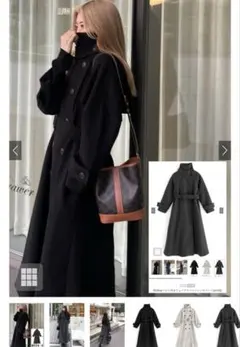 襟3Wayベルト付きフェイクウールトレンチコート[ze783]