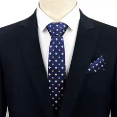 ネクタイ ハンカチ スーツ 2点セット 花柄 モテ 花 ネイビー　紺　フォーマル