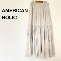 アメリカンホリック 丈違いティアードスカート ベージュ　サテン　L
