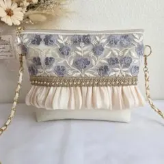 39【 20cm 】 サコッシュ インド刺繍 ショルダーバック　ブルー