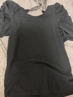 オリーブデオリーブ黒 ストライプ パフスリーブ Tシャツ　訳あり