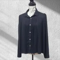 ベネトン　黒のプリーツ長袖シャツ　ブラウス　Мサイズのサムネイル