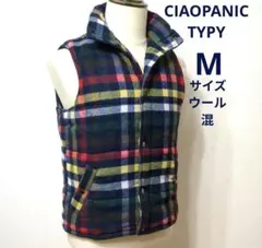最安　CIAOPANIC TYPY　メンズダウンベスト　チェック　紺系　毛混　M