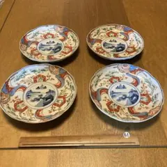 陶器　九谷焼　福栄堂製　金彩花風景　小皿　4枚 アンティーク　希少品　レア 陶器 九谷焼 福栄堂製 金彩花風景 小皿 4枚 アンティーク 希少品 レア