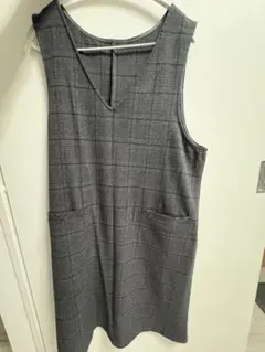 グレー系チェック柄ノースリーブワンピース LL