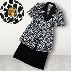 昭和レトロ セットアップ バブリースーツ 派手 金ボタン ヒョウ柄 黒白 M