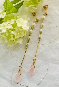 春色ピアス 天然石 ローズクォーツ　ピアス　イヤリング