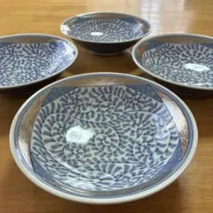 美濃焼　光峰窯　染付　銀彩　蛸唐草　銘々皿 4枚 深皿　15センチ