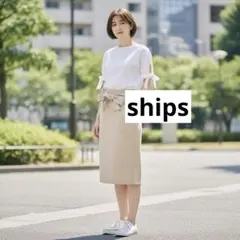美品shipsシップスソリッドウエストリボンタイトスカートのサムネイル