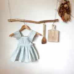 【ハンドメイド】お花のフリルエプロン＆三角巾　エプロンワンピース80～90㎝