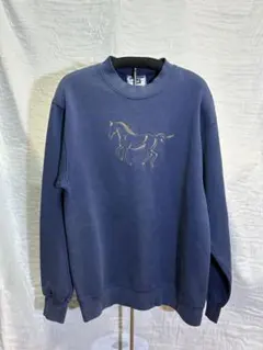 90s USA製 Lee アニマル 馬 刺繍 スウェット ヘビーウェイト 紺 S