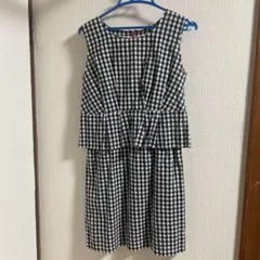 ギンガムチェック 膝丈ワンピース＆トップス セットアップ M 黒×白 春夏
