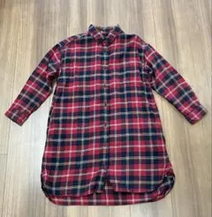 UNIQLO 赤・ネイビー チェック 長袖ワンピース 130
