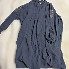 ペアマノン コットンダブルガーゼワンピース 長袖 花柄 刺繍 フリル 130cm