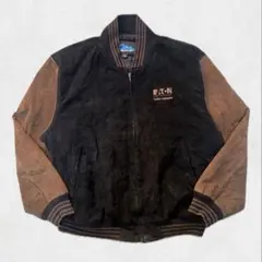 【本革】90s Tri-Mountain レザースタジャン EATON 企業ロゴ
