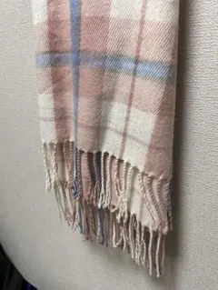 チェック柄マフラー 桜色